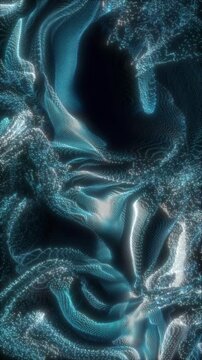 Dynamic blue and silver patterns intertwine, creating captivating motion effects.