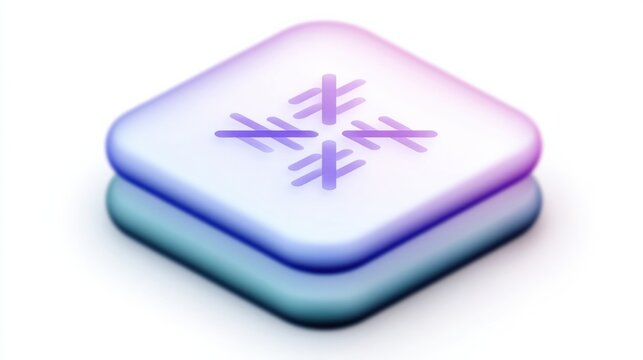 3D glass app icon with two frosted panels in pastel tones visualizing cloud syncing on white background
