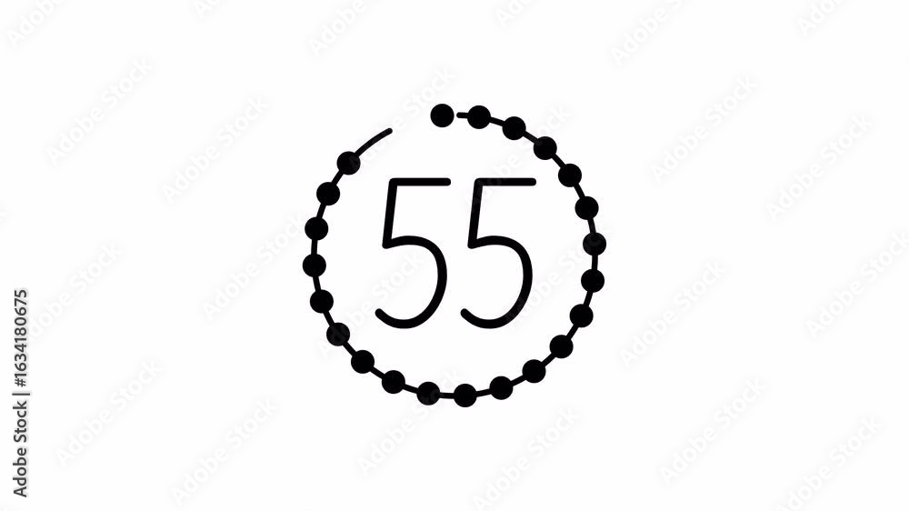 Poster one minute countdown animation from 60 seconds to 0 second with alpha channel. a circle of dots agai