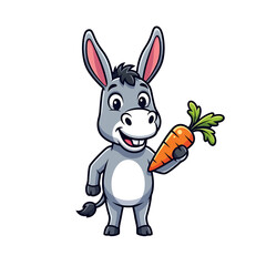 Cute Cartoon Donkey Holding a Carrot