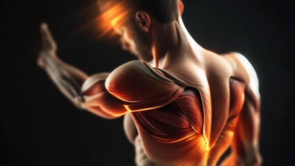 Dynamic Muscular Anatomy with Fiery Energy Flow and Dramatic Lighting