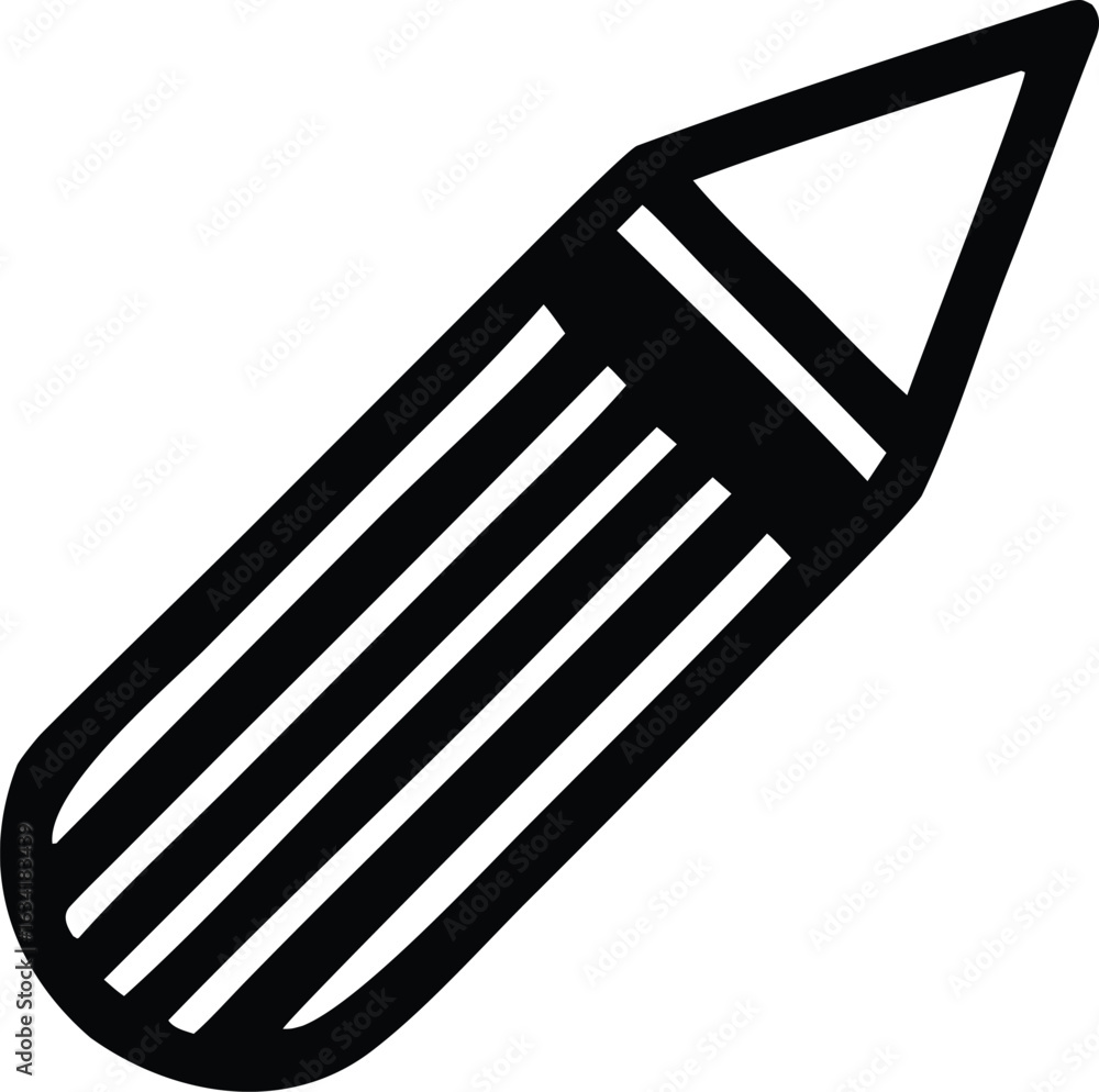 Poster a simple bold black outline drawing of a sharpened pencil tilted diagonally showcasing its classic h
