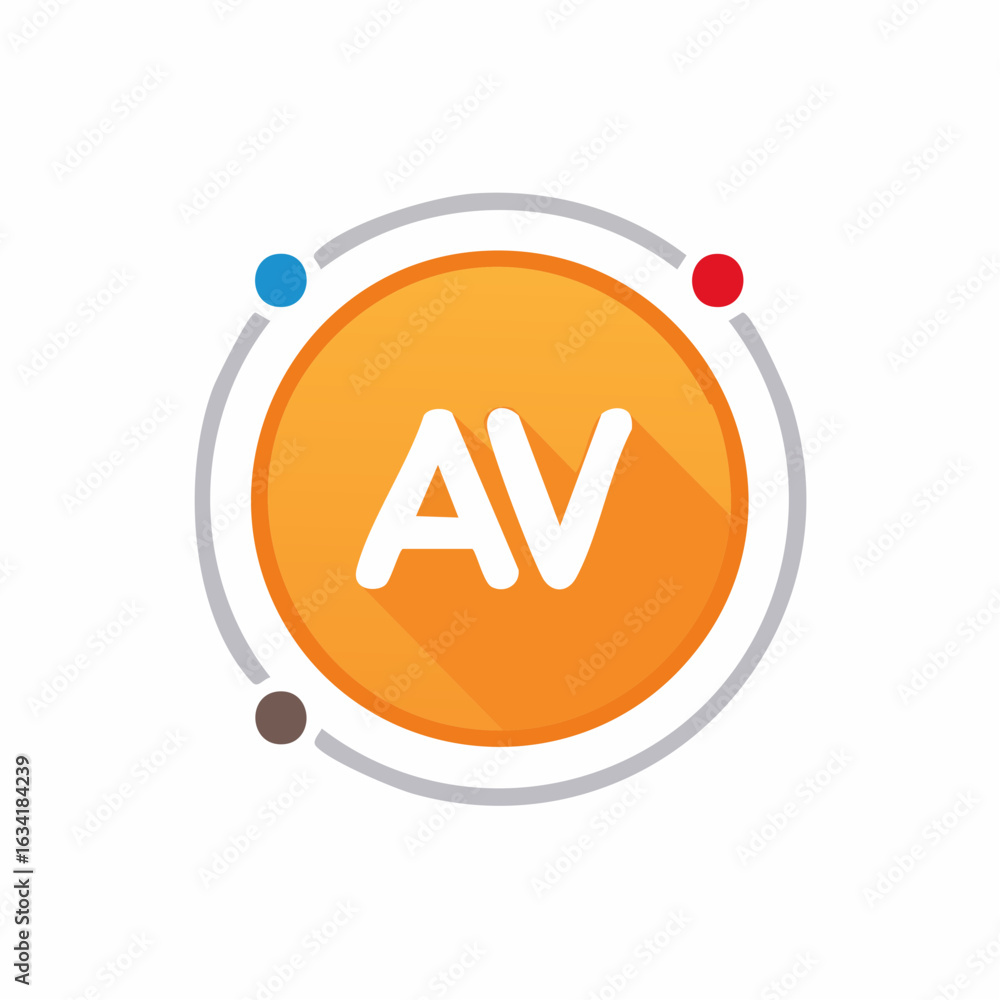 Poster modern av letters inside orange circle with orbiting colorful network connection points