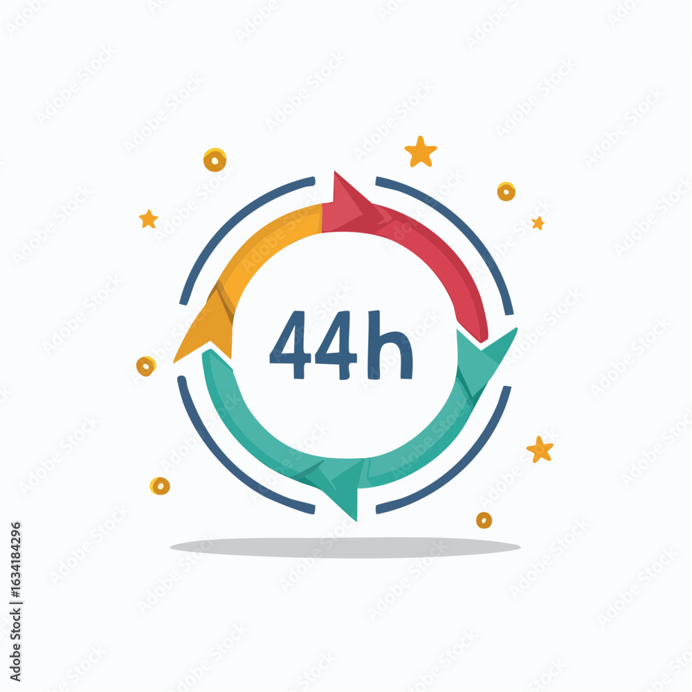 Poster clockwise arrow cycle graphic design with the number forty-four inside the circle.
