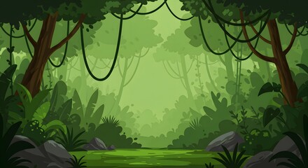 Deep Jungle Vector Background with Lush Foliage