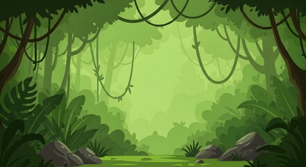 Deep Jungle Vector Background with Lush Foliage