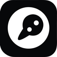 Fototapeta premium Minimalist black and white icon featuring a stylized bird head with two white eyes inside a rounded square frame