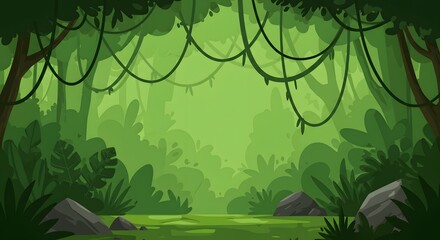 Deep Jungle Vector Background with Lush Foliage