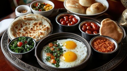Delicious Indian Breakfast Spread with Eggs, Bread, and Chutney
