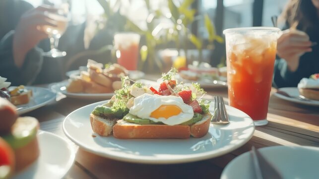 Delicious Breakfast Spread with Avocado Toast and Fresh Ingredients