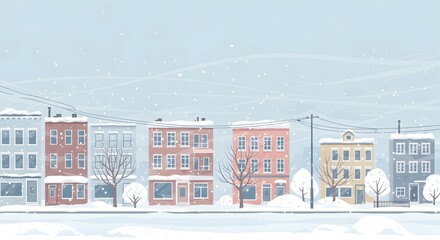 Snowy Horizontal City Street Vector with Wind Effect