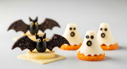 Halloween appetizers: olive bats on cheese and ghostly mozzarella bites : food and drinks for halloween