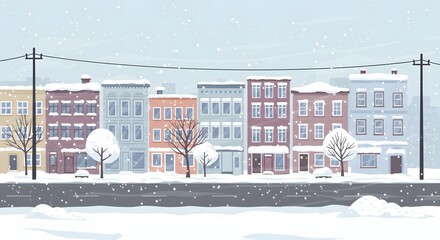 Snowy Horizontal City Street Vector with Wind Effect