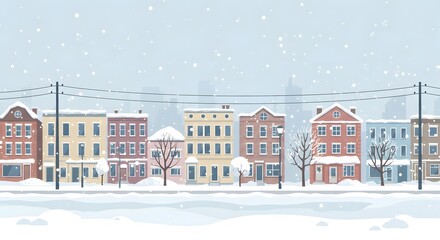 Snowy Horizontal City Street Vector with Wind Effect