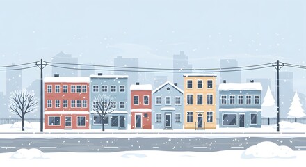 Snowy Horizontal City Street Vector with Wind Effect