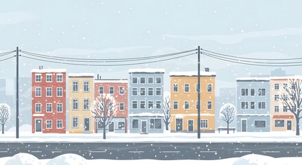 Snowy Horizontal City Street Vector with Wind Effect
