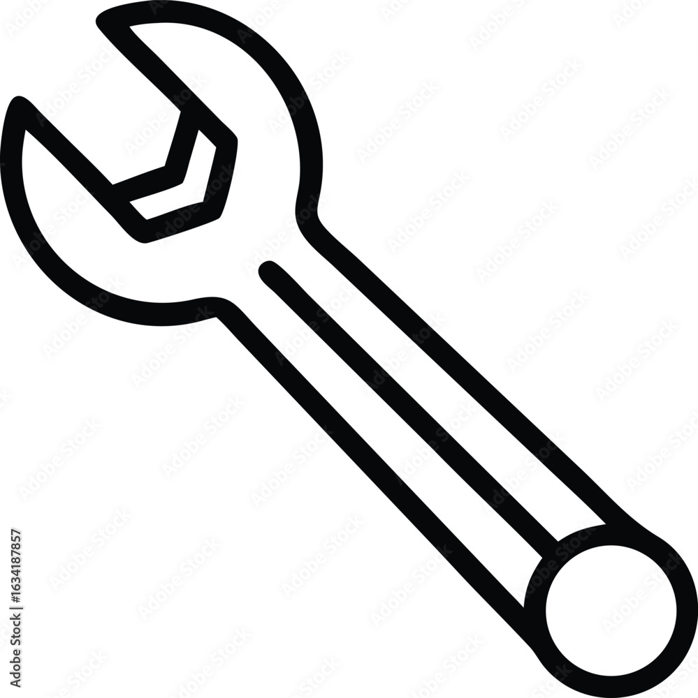 Poster simple line drawing of a combination wrench isolated on transparent background
