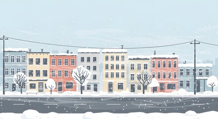 Snowy Horizontal City Street Vector with Wind Effect