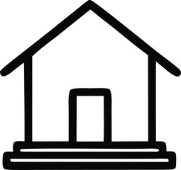 Simple hand drawn outline of a house with a door and steps representing home and shelter in a minimalist style