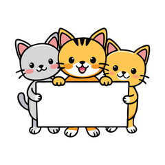 Obraz premium Happy Cute Cats Holding A Blank Banners 