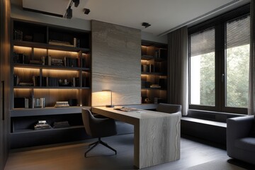 Minimalist Modern Office Desk Room Interior Design.