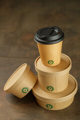 Sustainable Kraft Food Delivery Packaging Box, Eco-Friendly Unboxing Experience for Meal Kit or E-commerce on Neutral Background