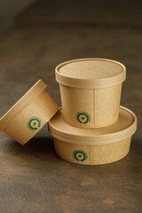 Sustainable Kraft Food Delivery Packaging Box, Eco-Friendly Unboxing Experience for Meal Kit or E-commerce on Neutral Background