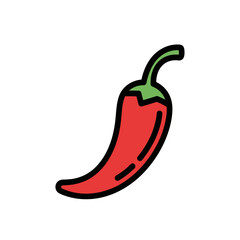 A fiery red chili with a fresh green stem, a simple icon that promises a burst of heat and flavor in every bite.