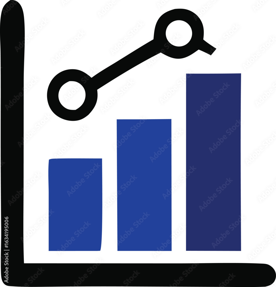 Poster simple blue bar chart illustrating upward trend with connecting line and circle marker