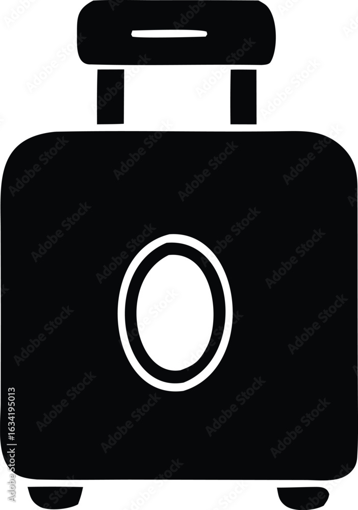 Poster simple silhouette icon of a black retro toaster with a circular control and a handle on top