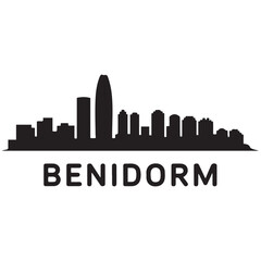 Fototapeta premium Benidorm skyline silhouette. Black Benidorm city. Vector black silhouette. with white background.