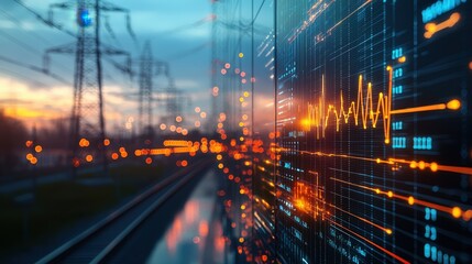 Data analytics and power infrastructure visualization at sunset