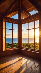 Wooden interior with ocean view