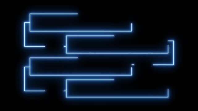 Glowing, blue, neon four frames HUD line annotation animation. 4K