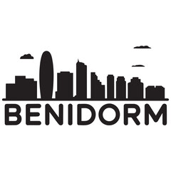 Fototapeta premium Benidorm skyline silhouette. Black Benidorm city. Vector black silhouette. with white background.