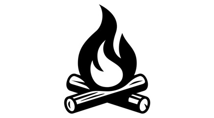 Fire, flame, bonfire. Flame fire icon, abstract style on white background. Flat burn fire symbol, bonfire sign, flame campfire emoji. Camping fireball minimal graphic style. Vector Illustration