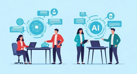 Business Teams Collaborating with Advanced Data Systems and AI Technology