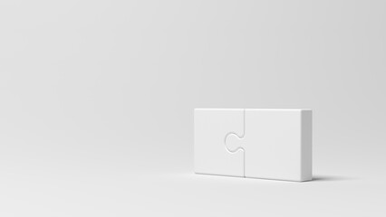 Two puzzle pieces isolated on gray background. Blank. Connected. 3d illustration.