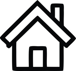 Simple hand drawn outline of a house with a chimney and doorway representing home and shelter