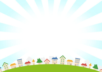 Suburban Houses and Blue Sky Background Illustration