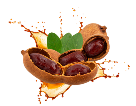Bursting Tamarind Juice with Exploding Splash and Whole Fruit, Transparent PNG