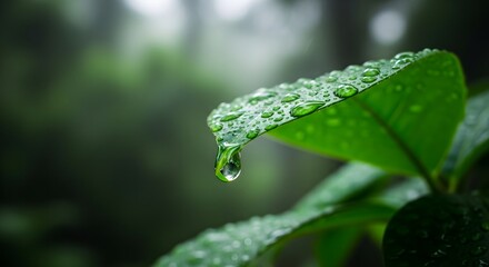 Suspended Crystal: A Perfect Raindrop Lingers on a Lush Green Leaf