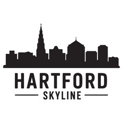 Fototapeta premium Hartford skyline, monochrome silhouette. Vector illustration. Vector black silhouette. with white background.