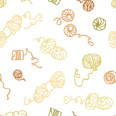 Yarn ball vector illustration in simple style. Cozy home seamless pattern. Woollen balls for knitting and crocheting.