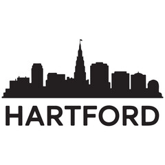 Fototapeta premium Hartford skyline, monochrome silhouette. Vector illustration. Vector black silhouette. with white background.