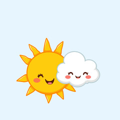 Kawaii sun and cloud illustration, cheerful weather icon