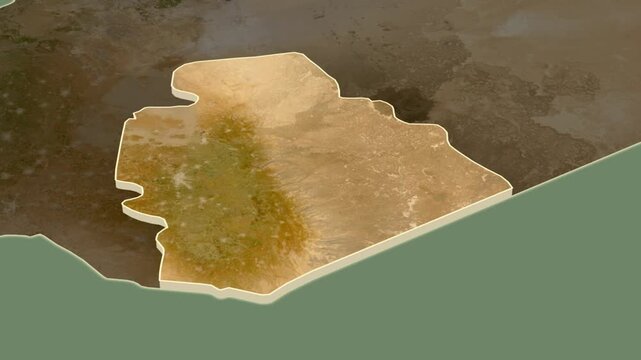 As Suwayda region, Syria, extruded. Map animation
