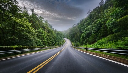 Fototapeta premium an artistic highway winding through a lush forest capturing speed and motion beautifully