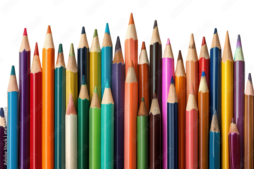 Poster colorful assortment of sharpened pencils arranged neatly for artistic use and creative projects