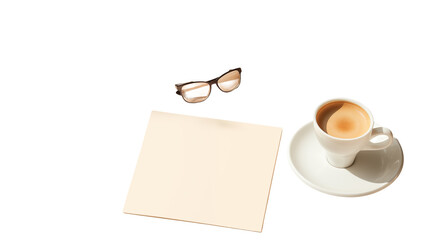Morning coffee break with blank notepad and glasses ready for new ideas and creative thinking
